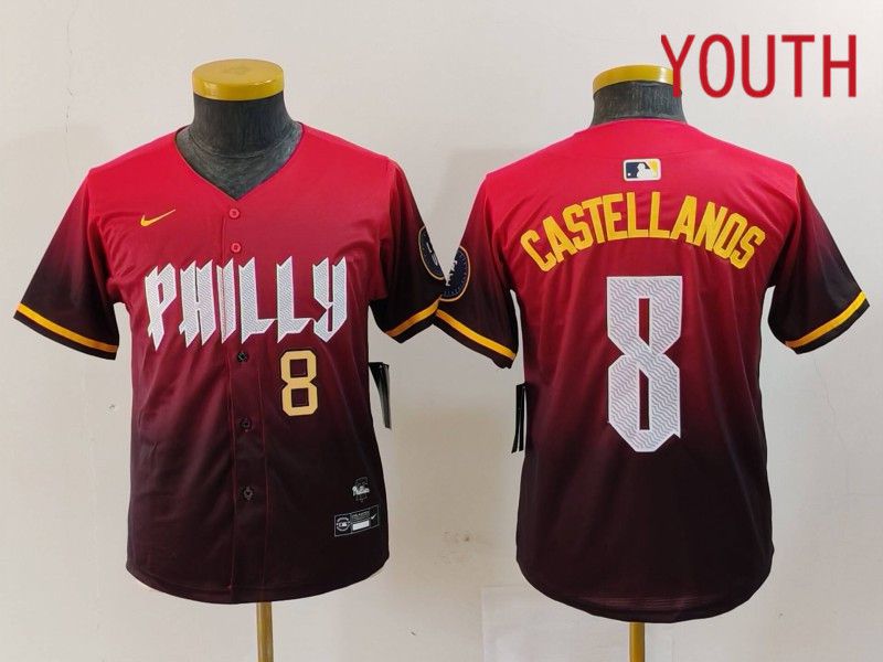 Youth Philadelphia Phillies #8 Castellanos Red City Edition 2024 Nike MLB Jersey style 2